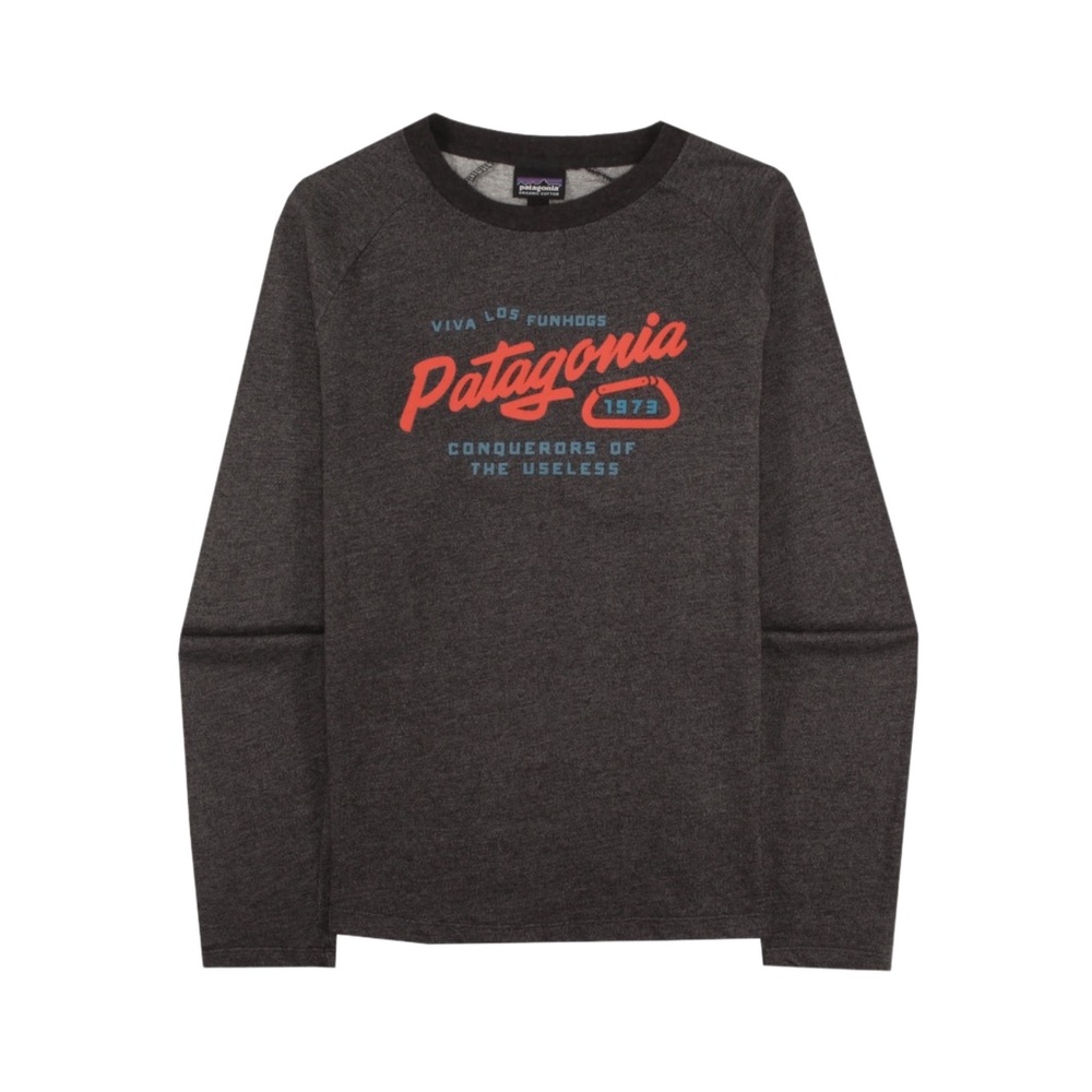 Patagonia Splitter Script Lightweight Crew Neck Sweatshirt Dark Gray Sweater